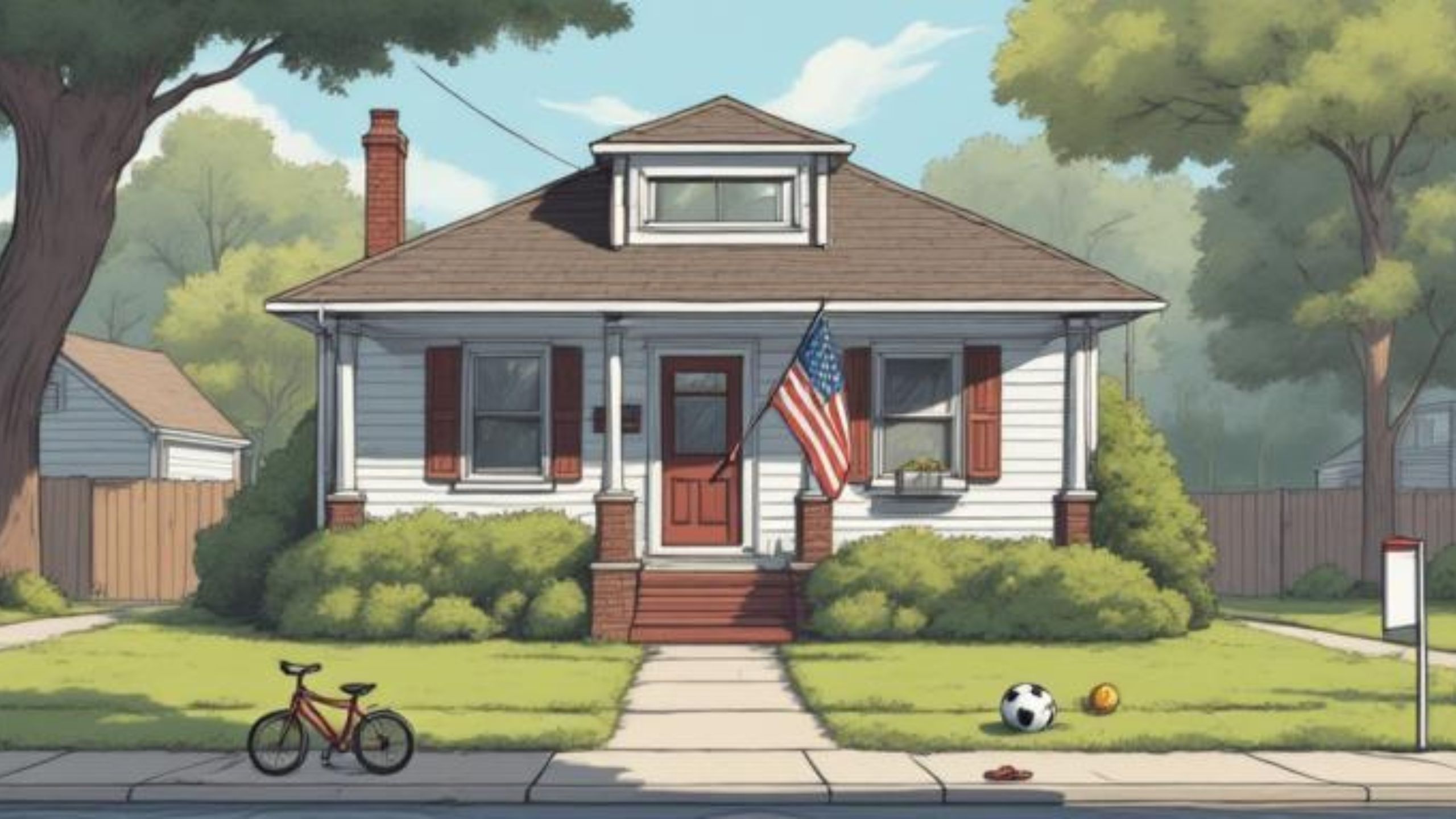 Home in Pasadena MD during the summer with an American flag